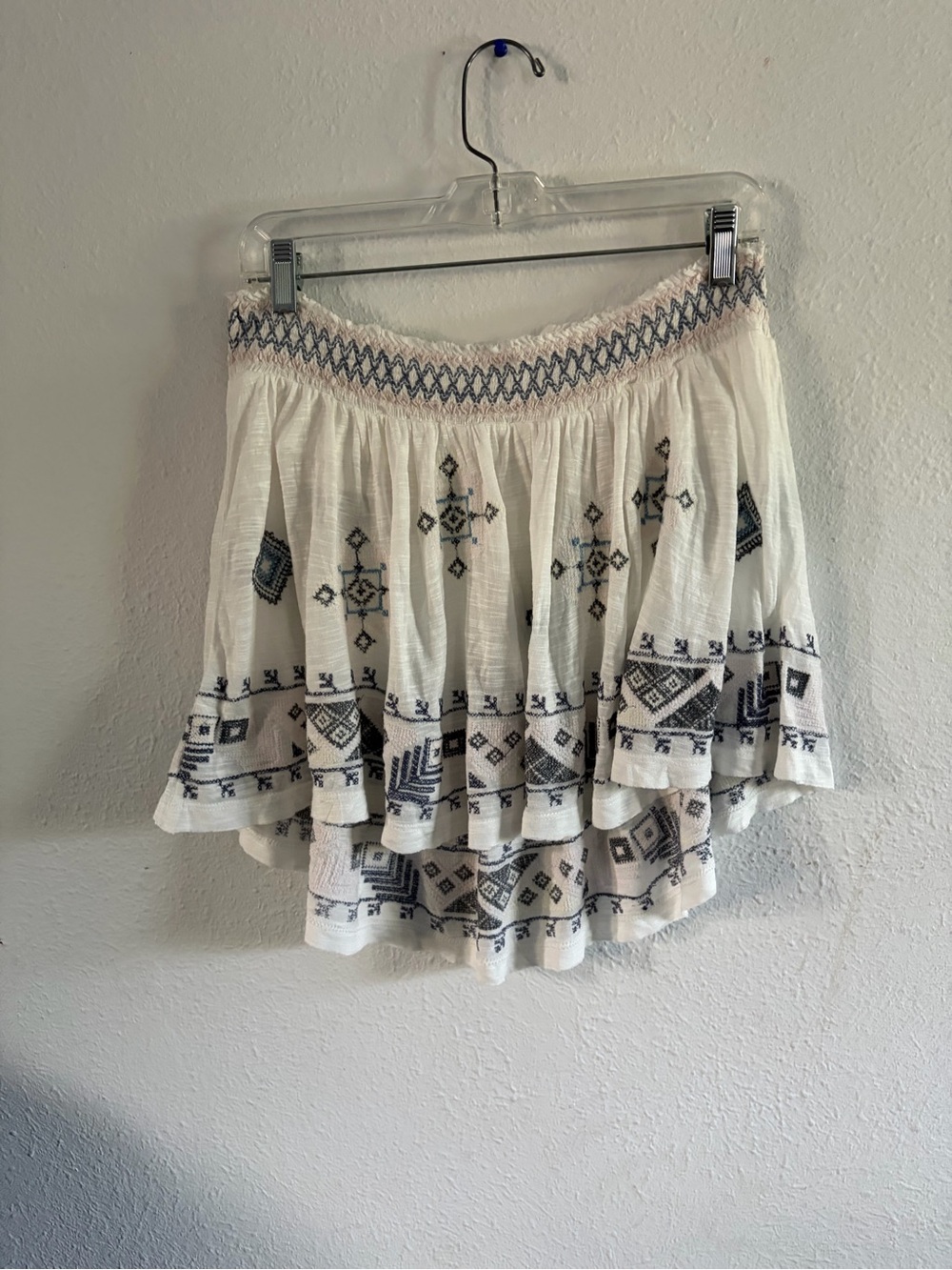 Free People White Embroidered Boho Tiered Top